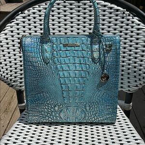 NWT BRAHMIN Caroline Leather Satchel Bag Arctic Blue